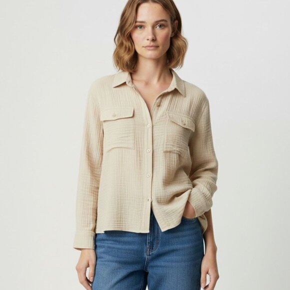 Calme by Johnny Was Button Down Shirt Shacket Double Pocket Top Size Small NWT - Picture 1 of 7